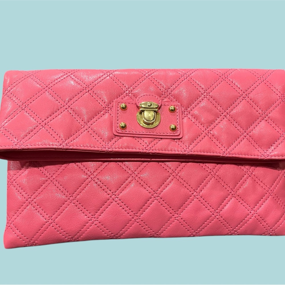 Marc Jacobs Pink Quilted Clutch with Gold Hardware
